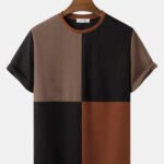 Men's Color Block Patchwork Crew Neck T-Shirts