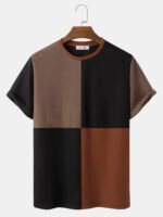 Men's Color Block Patchwork Crew Neck T-Shirts