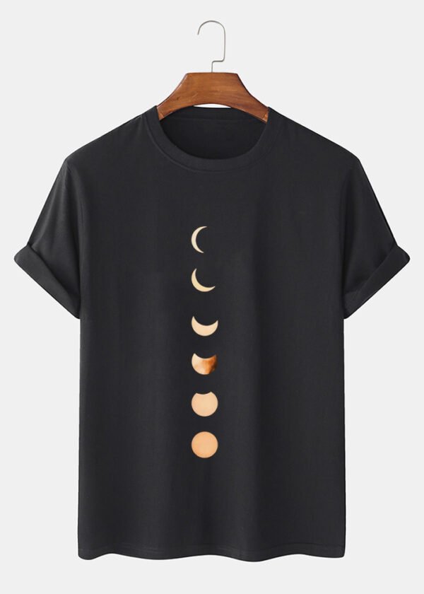 Moon Eclipse Print Short Sleeve 100% Cotton Breathable T-Shirts