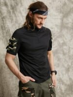 Men Camo Double Pocket Velcros Details Casual Skin Friendly Short Sleeve T-Shirt