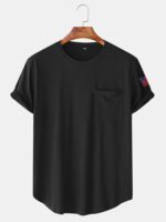 Men's Solid Color American Flag Sleeve Curved Hem T-Shirt With Pocket - Image 4