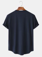 Men's Solid Color American Flag Sleeve Curved Hem T-Shirt With Pocket - Image 2