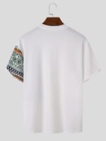 Men's Vintage Geometric Print Patchwork Crew Neck Short Sleeve T-Shirts - Image 2