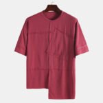Men Cotton Solid Color Patchwork Round Neck Short Sleeve T-shirts