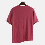 Men Cotton Solid Color Patchwork Round Neck Short Sleeve T-shirts - Image 2