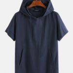 Men's 100% Cotton Drawstring Hooded Short Sleeve Breathable T-shirts