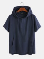 Men's 100% Cotton Drawstring Hooded Short Sleeve Breathable T-shirts