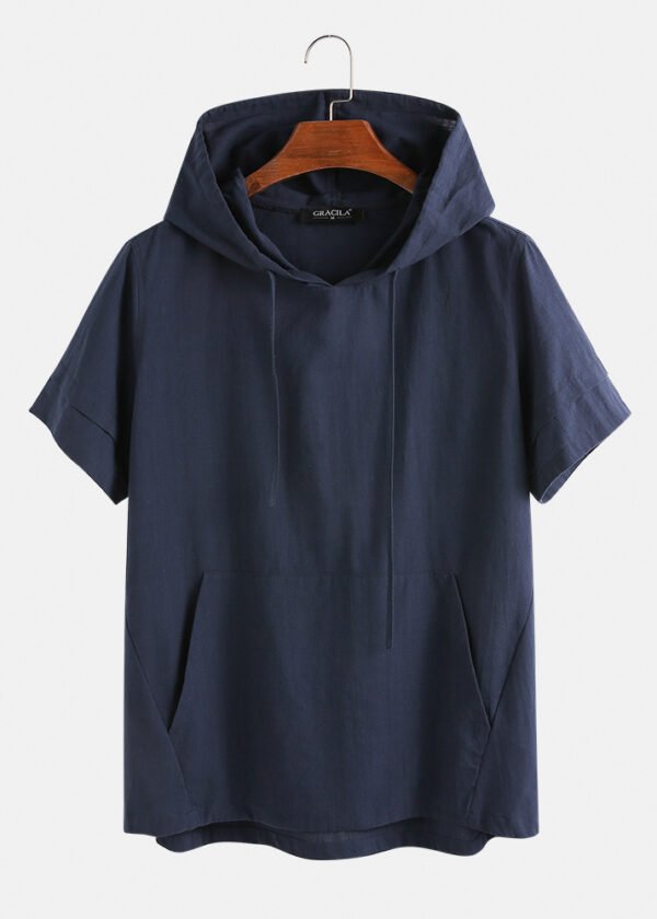 Men's 100% Cotton Drawstring Hooded Short Sleeve Breathable T-shirts