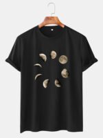 Men's Cotton Breathable Moon Pattern Round Neck Short Sleeve T-Shirts