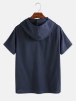 Men's 100% Cotton Drawstring Hooded Short Sleeve Breathable T-shirts - Image 2