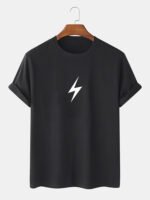 Lightning Print 100% Cotton Breathable Round Neck Short Sleeve T-Shirts