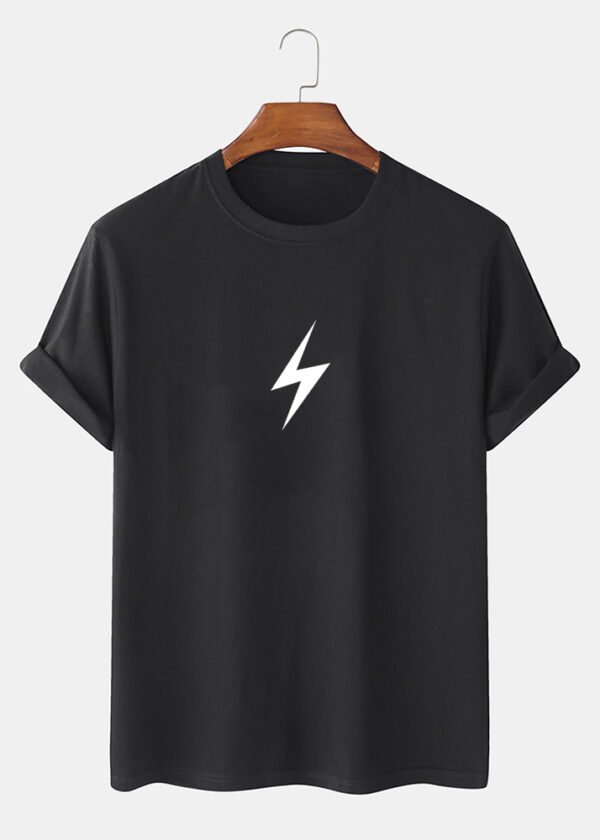 Lightning Print 100% Cotton Breathable Round Neck Short Sleeve T-Shirts
