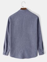 Men's Solid Color Half Collar Button Cuff Long Sleeve T-Shirts - Image 2