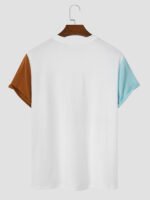 Men's Colorful Striped Letter Print Patchwork Casual Short Sleeve T-Shirts - Image 2