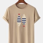 100% Cotton Cartoon Stripe Fish Print Simple Short Sleeve T-Shirts