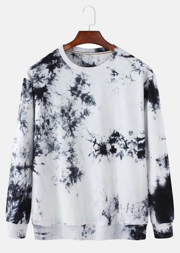 Men's 100% Cotton Ink Tie-Dye Print Crew Neck Loose Fit Sweatshirt
