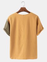 Men's Casual Patchwork Crew Neck Color Block Breathable T-Shirts - Image 2