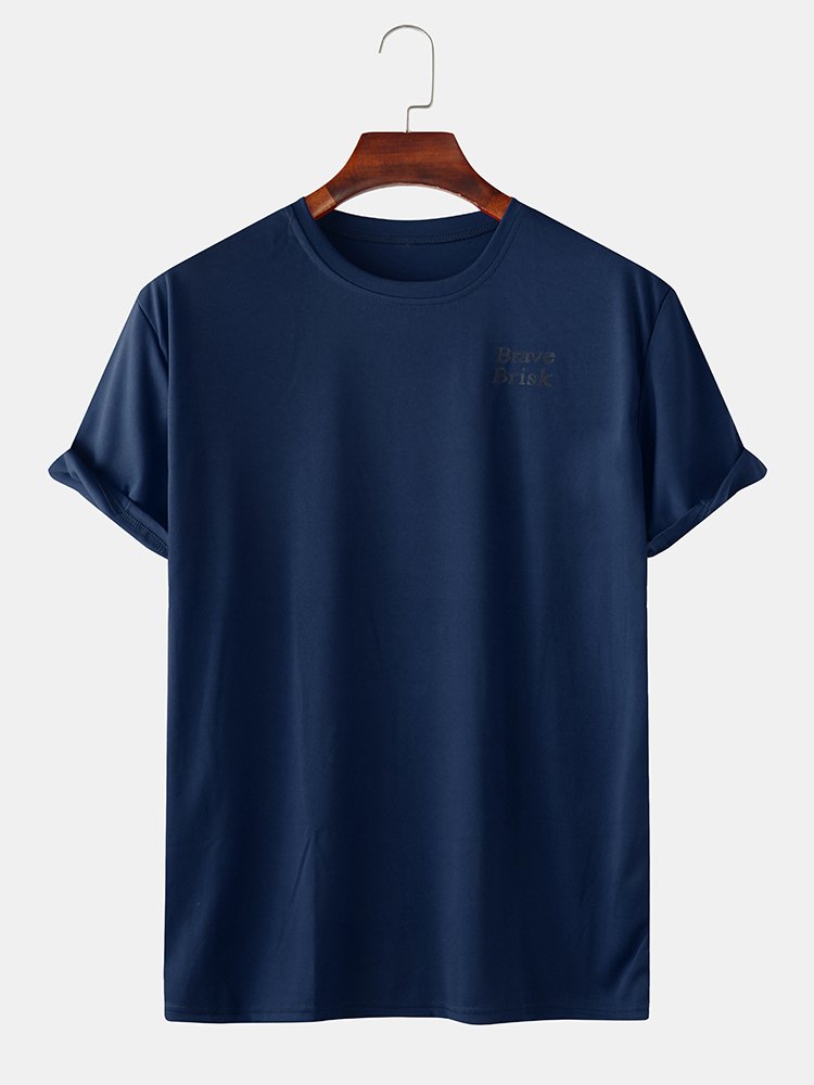 NC图片首图规范 Men Casual Loose Solid Color Letter Crew Neck T-Shirts - Image 1
