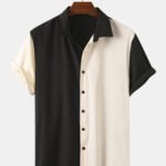 Men Designer Solid Color Patchwork Short Sleeve Casual Shirts