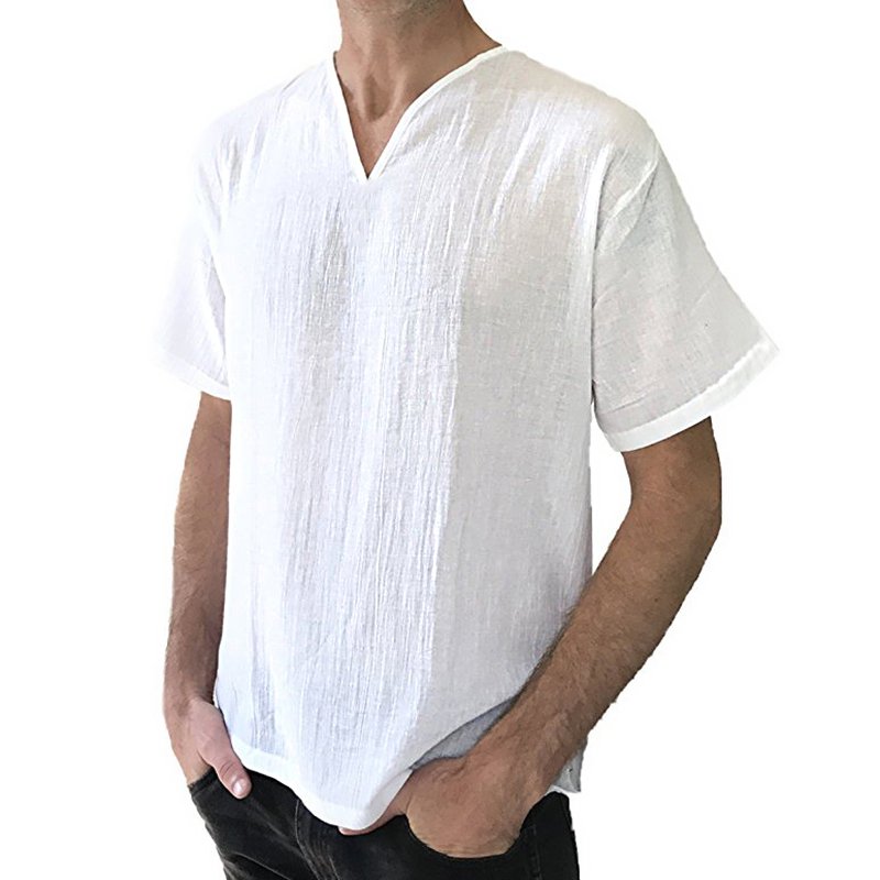 6d88e054-ade2-4a19-b117-5667481d233b Men’s Cotton Breathable V-neck Loose Fit T-Shirts Casual Solid Color Short Sleeve Tops - Image 1