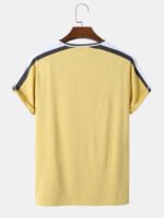 Men Pure Cottons Contrast Lining Hem Cuft Round Neck Short Sleeve Casual T-Shirts - Image 2