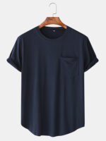 Men Casual Loose Solid Color Patchwork Pocket Crew Neck Short Sleeve T-Shirts