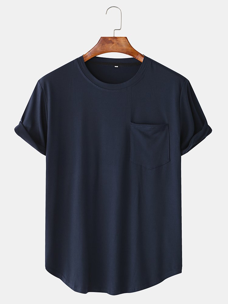850920e2-3f05-48cd-b5bf-ca290e43965e Men Casual Loose Solid Color Patchwork Pocket Crew Neck Short Sleeve T-Shirts - Image 1
