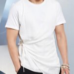 Men's Solid Bandage Crew Neck Short Sleeve T-Shirts