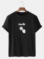 Men's Dice Pattern Print Loose Light Casual Cotton Round Neck T-Shirts