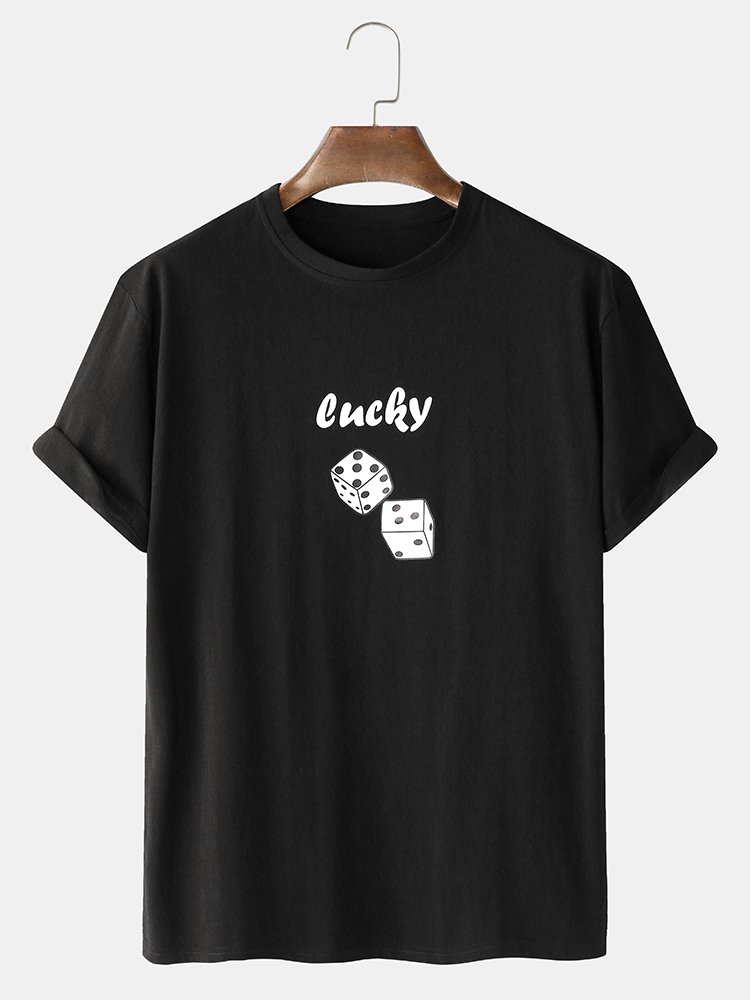 8635d529-01fb-43a5-a1f6-156ddc357e46 Men's Dice Pattern Print Loose Light Casual Cotton Round Neck T-Shirts - Image 1