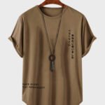 Men's Japanese Letter Print Curved Hem Casual Short Sleeve T-Shirts