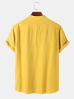 Men's Pocket Patchwork Solid Henley Collar Short Sleeve Shirts - Image 2