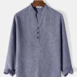 Men's Solid Color Half Collar Button Cuff Long Sleeve T-Shirts