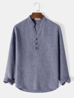 Men's Solid Color Half Collar Button Cuff Long Sleeve T-Shirts