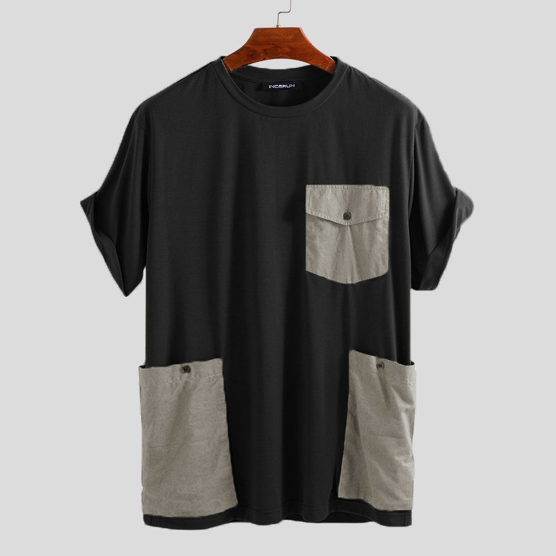 8ce86095-591b-4761-bbf5-fecc5fe4b63e Big Pockets Stitching Short Sleeve Relaxed T-Shirts - Image 1