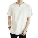 Men’s Comfort Breathable Cotton Fashion V-neck T-shirts Summer Solid Color Casual Tops Tees