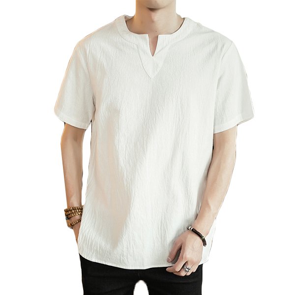8d532df6-bbc2-4549-b179-602c85a53d93 Men’s Comfort Breathable Cotton Fashion V-neck T-shirts Summer Solid Color Casual Tops Tees - Image 1