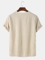 Men's Cotton Solid Henley Collar Short Sleeve Shirts - Image 2