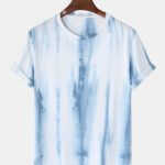 Mens Watercolor Stripes Crew Neck Short Sleeve Casual T-Shirts