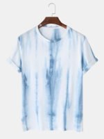 Mens Watercolor Stripes Crew Neck Short Sleeve Casual T-Shirts