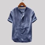 Men's Vintage Stand Collar Solid Color Short Sleeve Loose Casual T-shirts