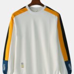 Men Fashion Color Block Elastic Hem Crew Neck Sweatshirt