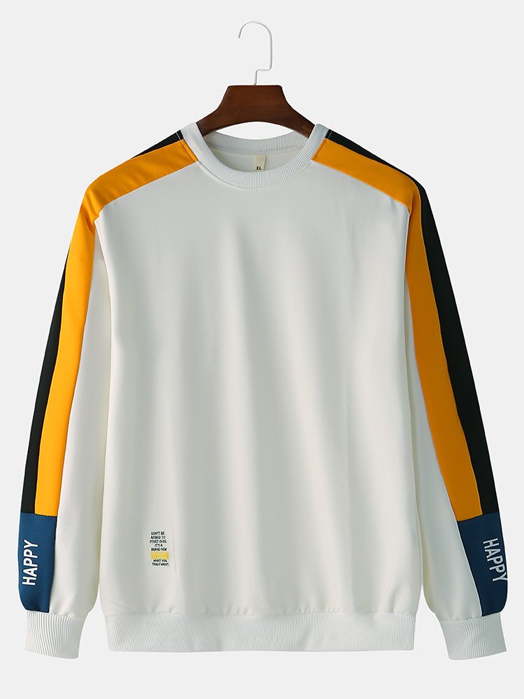 NC图片首图规范 Men Fashion Color Block Elastic Hem Crew Neck Sweatshirt - Image 1