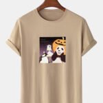 Men's 100% Cotton Halloween Cartoon Panda Print Crew Neck Short Sleeve T-Shirts