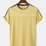 Men Pure Cottons Contrast Lining Hem Cuft Round Neck Short Sleeve Casual T-Shirts