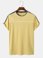 Men Pure Cottons Contrast Lining Hem Cuft Round Neck Short Sleeve Casual T-Shirts