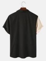 Men Designer Solid Color Patchwork Short Sleeve Casual Shirts - Image 2