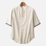 Men's Vintage Loose Buttons Stand Collar Short Sleeve Casual T-shirts