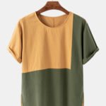 Men's Casual Patchwork Crew Neck Color Block Breathable T-Shirts