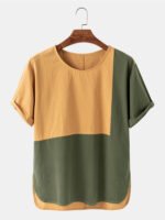 Men's Casual Patchwork Crew Neck Color Block Breathable T-Shirts
